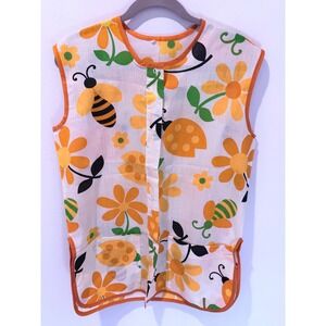 Vintage 1960s Gripper Novelty Bee Ladybug Flower Smock Shirt Top